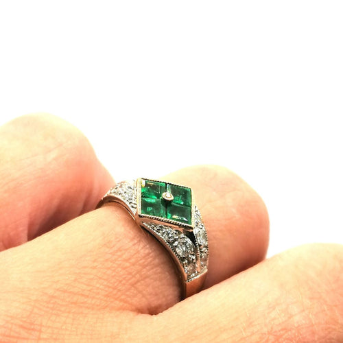 Bague 50 Bague Art Déco diamants et émeraudes 58 Facettes 3712