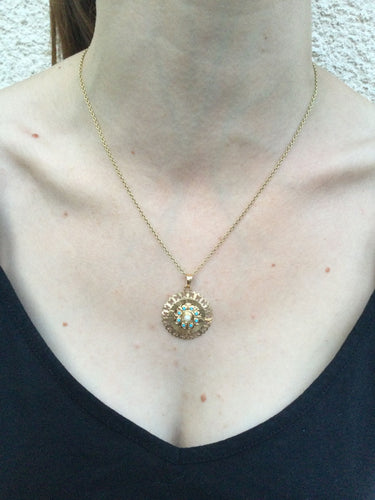 Pendentif Pendentif Or Turquoises Et Perle 58 Facettes 3096/1