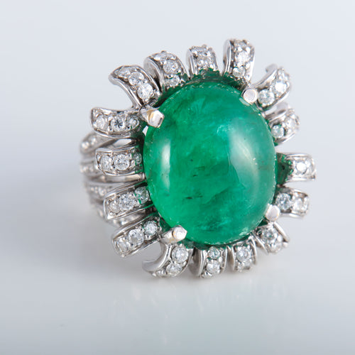 Bague 52 Bague Fleur Emeraude cabochon Diamants 58 Facettes 324E112