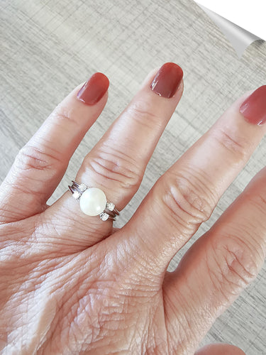 Bague Bague Perle de culture blanche Diamants Or Blanc 58 Facettes AA 1500