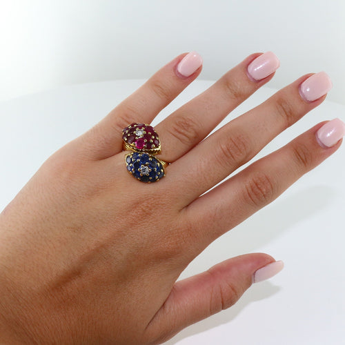 Bague 56 Bague "Toi et Moi" rubis, saphirs et diamants 58 Facettes
