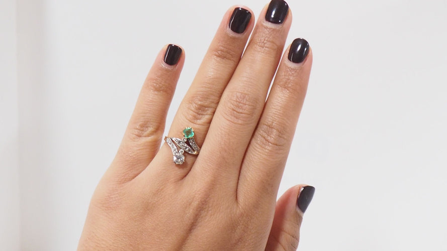 Bague 53.5 Bague Toi Et Moi En Or Et Platine, Emeraude Et Diamants 58 Facettes 31522