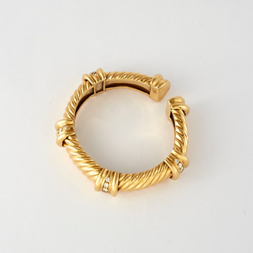 Bracelet Bracelet rigide en or jaune godronné 18 k et diamants 58 Facettes