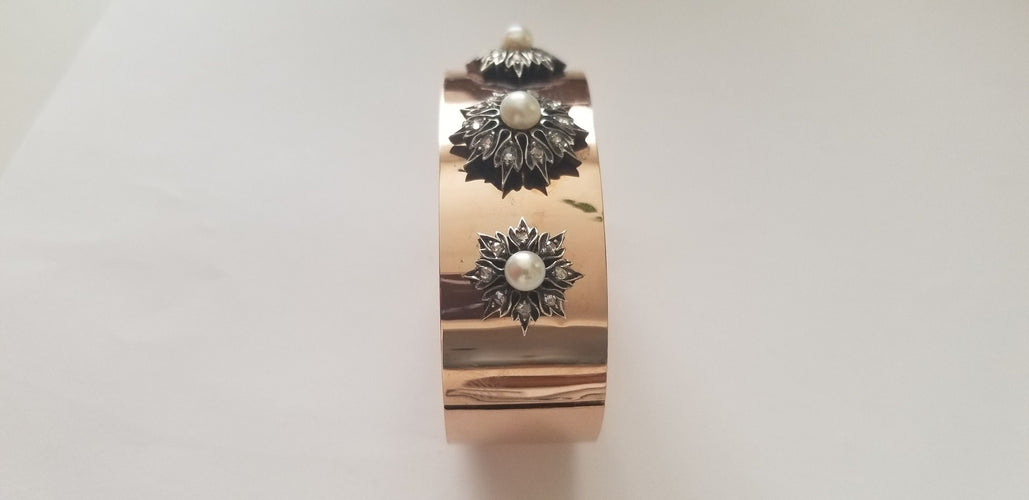 Bracelet Bracelet ancien or rose, perles et diamants anciens 58 Facettes