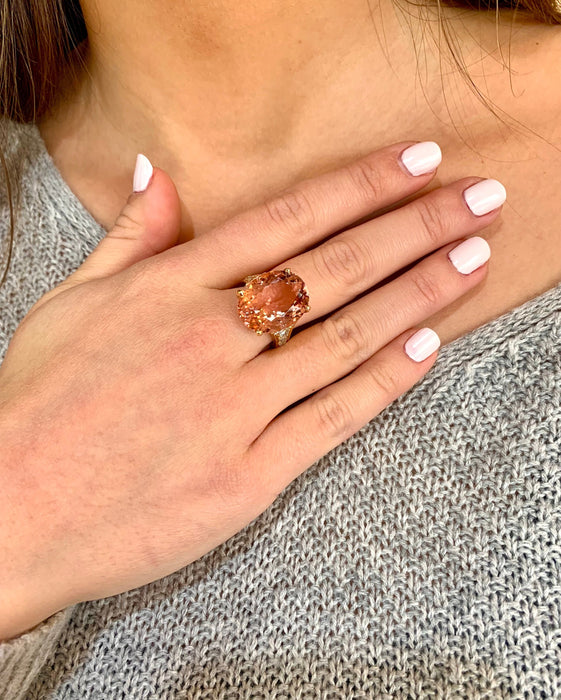 Bague Bague Morganite Diamants Or Jaune 58 Facettes B352