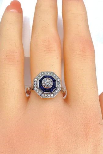 Bague 54 Bague Or blanc Saphirs et Diamants 58 Facettes AB220