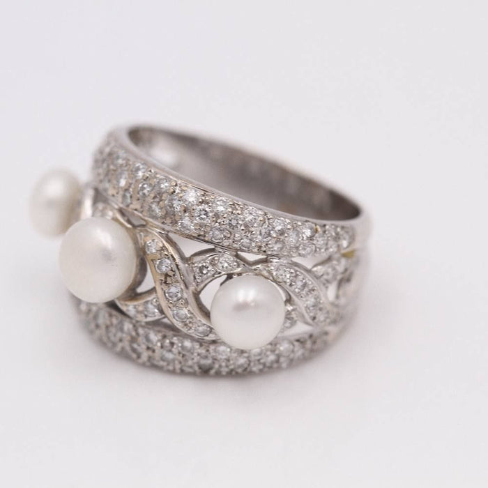 Bague 52 Bague Or blanc 3 perles Diamants 58 Facettes E356717