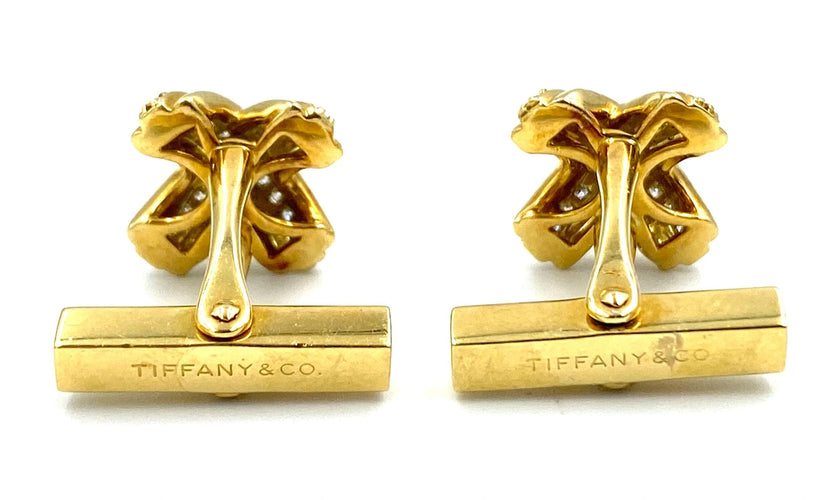 Boutons de manchette Tiffany’s & Co. Boutons de manchette or jaune et diamants 58 Facettes