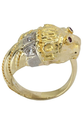 Bague 51 BAGUE TÊTE DE LION RUBIS ET DIAMANTS 58 Facettes 046871
