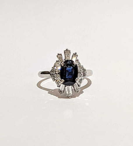 Bague Bague marquise saphir et diamants baguettes 58 Facettes