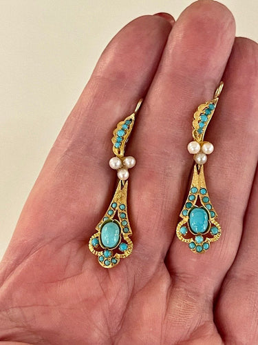 Boucles d'oreilles Pendants d'Oreilles Or, Turquoises Et Perles 58 Facettes 1043565
