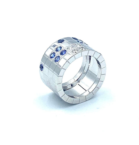 Bague 50 CARTIER. Bague Or gris Saphirs Diamants Collection Lanières 58 Facettes