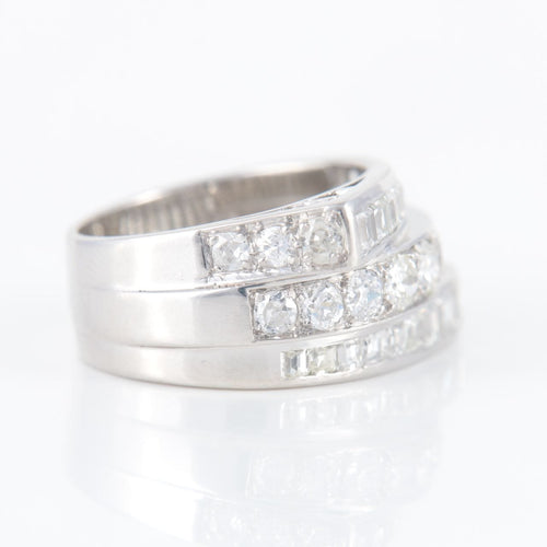 Bague 54 Bague or blanc, diamants ronds et carrés 58 Facettes