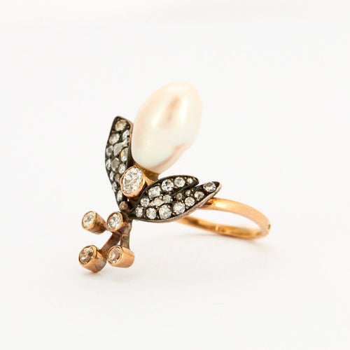 Bague 59 Bague Ancienne Abeille Perle diamants 58 Facettes