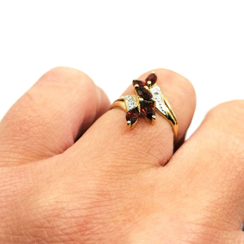 Bague 48 Bague or jaune grenats diamants 58 Facettes 3458