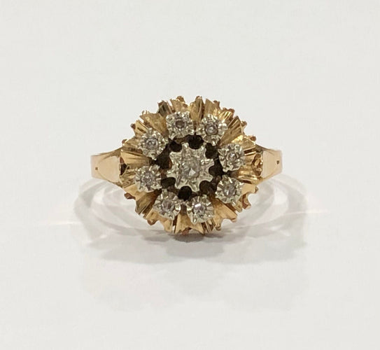 Bague 59.5 Bague fleur ancienne 9 diamants 58 Facettes