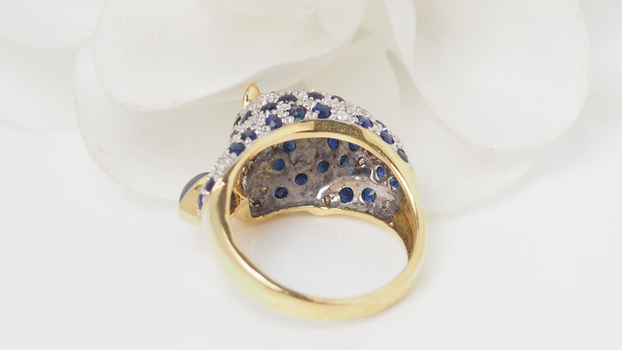 Bague 55 Bague Panthère Or jaune Saphirs Diamants 58 Facettes 32508