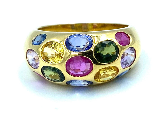 Bague Bague jonc or jaune 18K et saphirs de couleur 58 Facettes