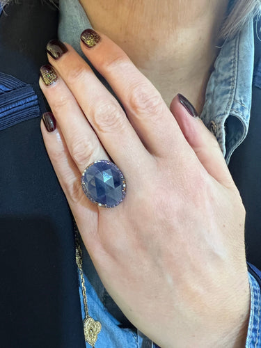 Bague Bague racine Saphir Améthystes Diamants Or Rose 58 Facettes B345