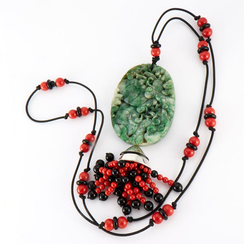 Collier Collier Sautoir Or blanc Jade Corail Onyx 58 Facettes 0009