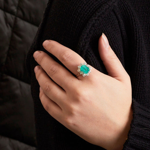 Bague 60 Bague Emeraude Entourage Diamants 58 Facettes