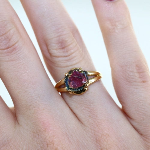 Bague 53 Bague tourmaline pastèque brute 58 Facettes