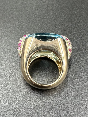 Bague POMELLATO - Bague Pin-up Or rose Aigue-marine Diamants Rubis 58 Facettes