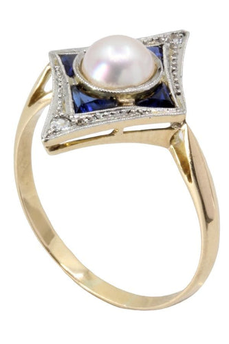 Bague BAGUE ART-DÉCO SAPHIRS PERLE ET DIAMANTS 58 Facettes 056201