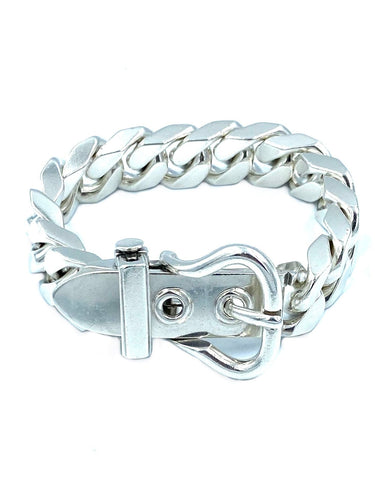 Bracelet HERMÈS. Bracelet vintage boucle sellier argent GM 58 Facettes