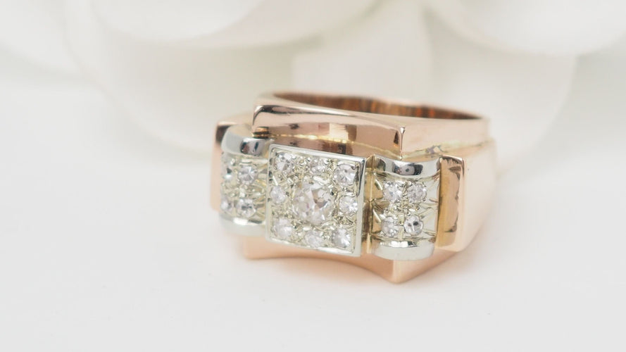 Bague 54 Bague Tank en or rose et diamants 58 Facettes 32563