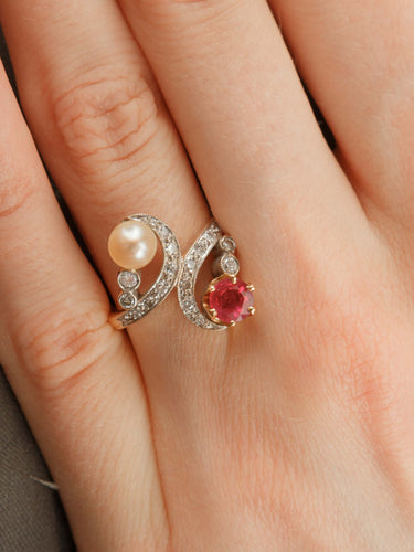 Bague Bague Vous et moi rubis et perle fine 58 Facettes