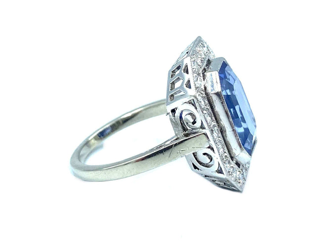 Bague Bague style Art-Deco or blanc, saphir et diamants 58 Facettes