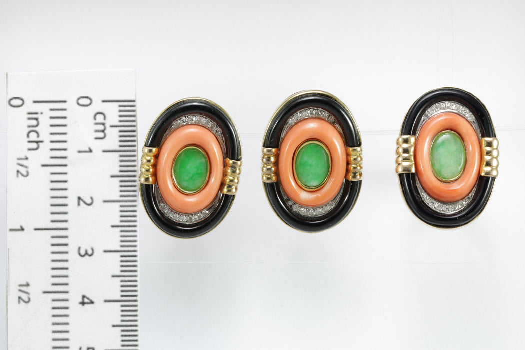 Boucles d'oreilles boucles d'oreilles et bague en or vintage jade corail onyx diamants 58 Facettes 8434