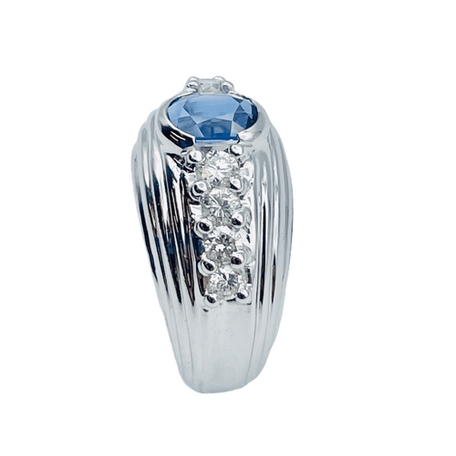 Bague Bague or gris Saphir de Ceylan et Diamants 58 Facettes