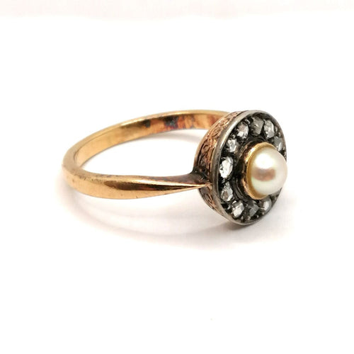 Bague 59 Bague Victorienne 2 ors, diamants, perles 58 Facettes 2721