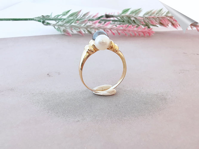 Bague Bague " Toi et Moi " Perle de culture Hématite 58 Facettes AA 1542