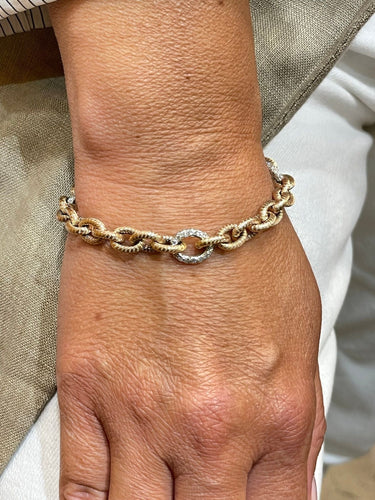 Bracelet Bracelet or rose et diamants , maille jaseron ciselée 58 Facettes