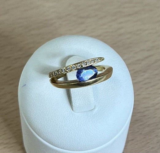 Bague Bague Or Jaune avec Pierre Bleue et Diamant 58 Facettes 20400000435
