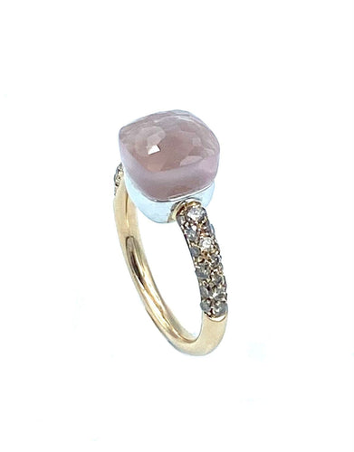 Bague POMELLATO - bague Nudo , quartz rose, diamants bruns 58 Facettes