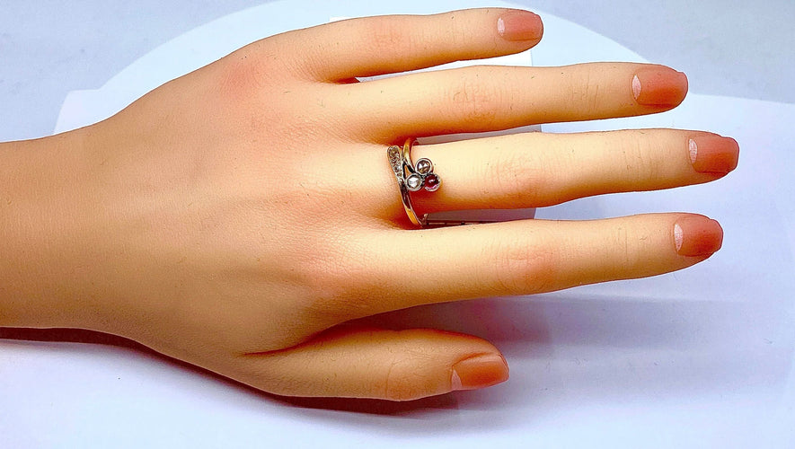 Bague 58 Bague Or jaune Diamants Pierre rouge 58 Facettes AB279