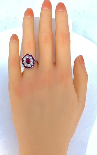 Bague 51 Bague marguerite Or Rubis Diamants 58 Facettes AB215