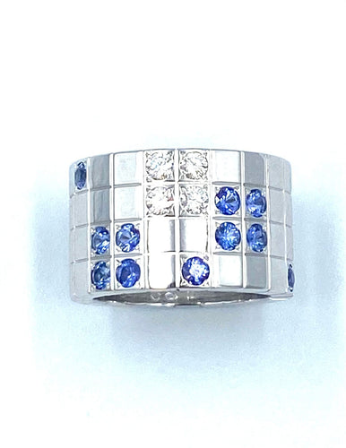 Bague 50 CARTIER. Bague Or gris Saphirs Diamants Collection Lanières 58 Facettes