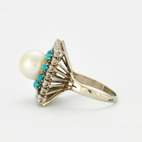 Bague 51 Bague Carrée Perle Turquoises Diamants 58 Facettes 230437