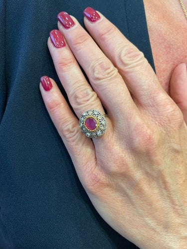 Bague BAGUE ANCIENNE RUBIS ET DIAMANTS 58 Facettes 066491