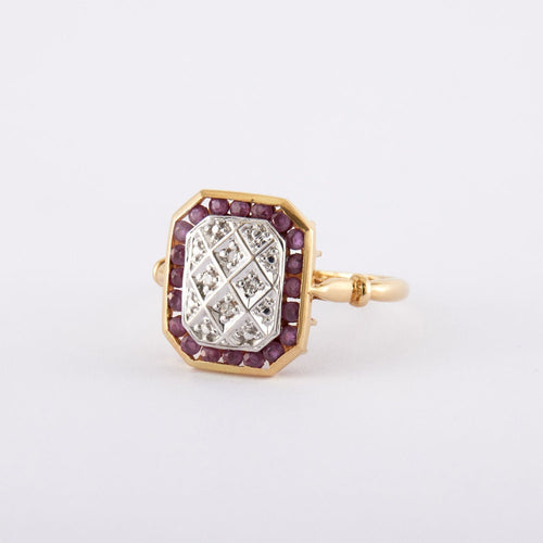 Bague 58 Bague Damier Rubis Diamants 58 Facettes JE511