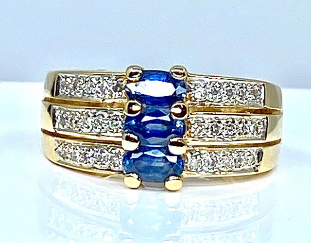 Bague Bague jonc 3 saphirs diamants 58 Facettes AB 154