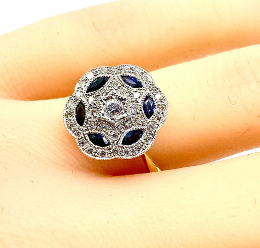 Bague 52 Bague Or jaune et Or blanc Saphirs et Diamants 58 Facettes AB219