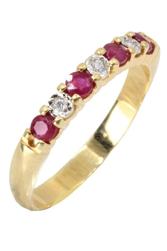 Bague DEMI-ALLIANCE RUBIS ET DIAMANTS 58 Facettes 054131