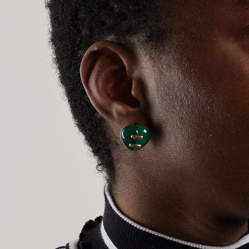 Boucles d'oreilles BULGARI - Boucles d’oreilles Coeur pierres vertes 58 Facettes