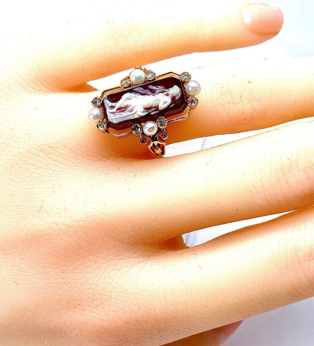 Bague 51 Bague camée sur agate perles fines diamants 58 Facettes AB263